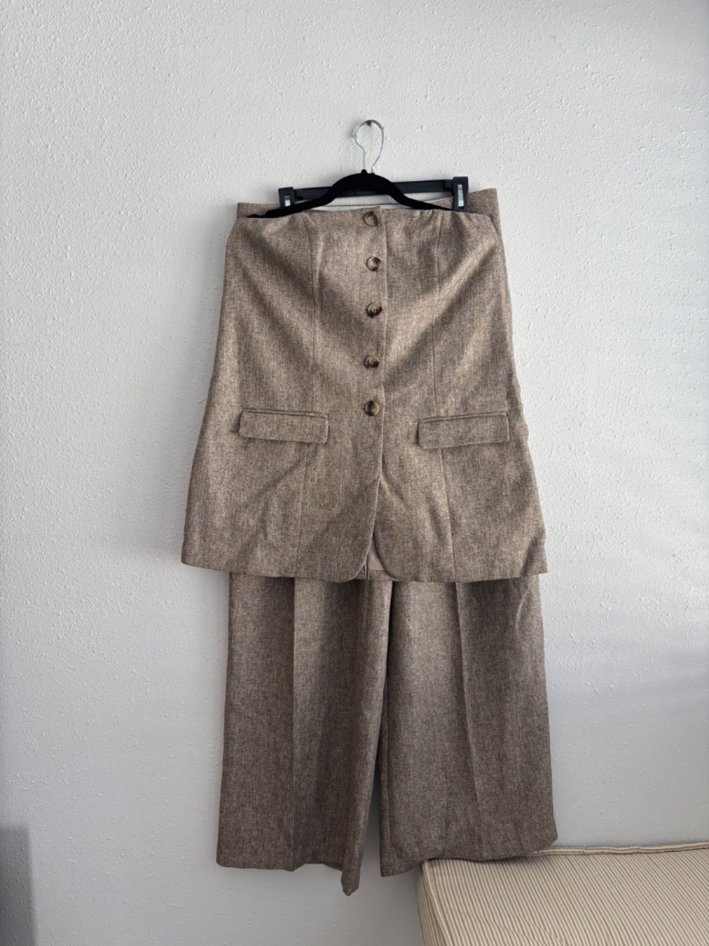 NWT H&M EDITION Brown Woven Strapless Button Down Top + Trouser Set (2 pcs) - Picture 11 of 11
